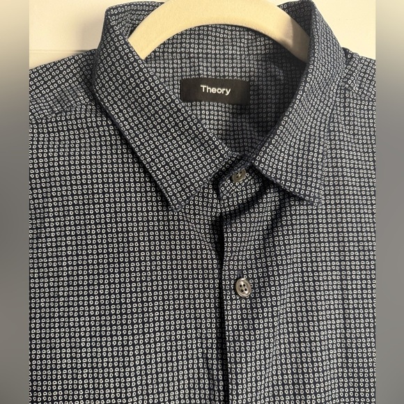 Theory Zack s trace print button down short sleeve Shirt cotton - Picture 3 of 8